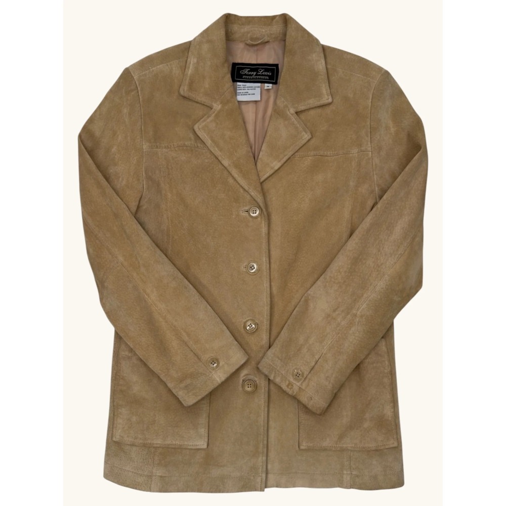 Terry Lewis Classic Luxuries Tan Suede Leather Blazer Jacket Womens Medium M